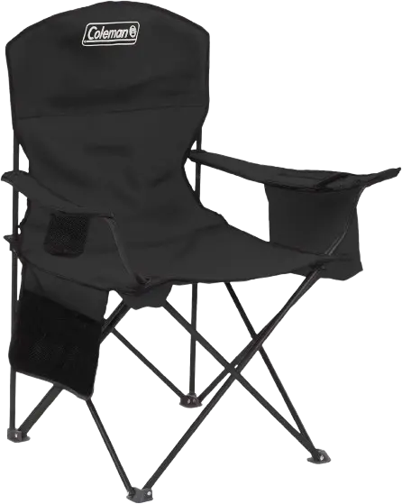 Coleman Portable Camping Chair with 4-Can Cooler folded and set up for car camping
