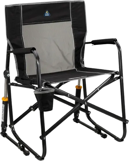 GCI Outdoor Freestyle Rocker camp chair set up for relaxed campsite sitting