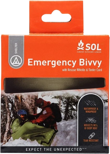 SOL Emergency Bivvy for day hiking forced stop and cold exposure backup.